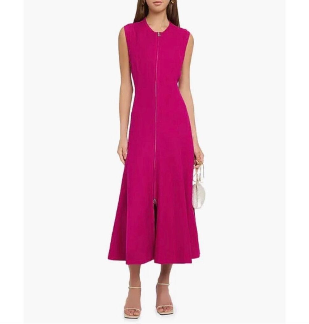 NWT Argent Cornelia Fuchsia Viscose Linen Midi Dress M $475